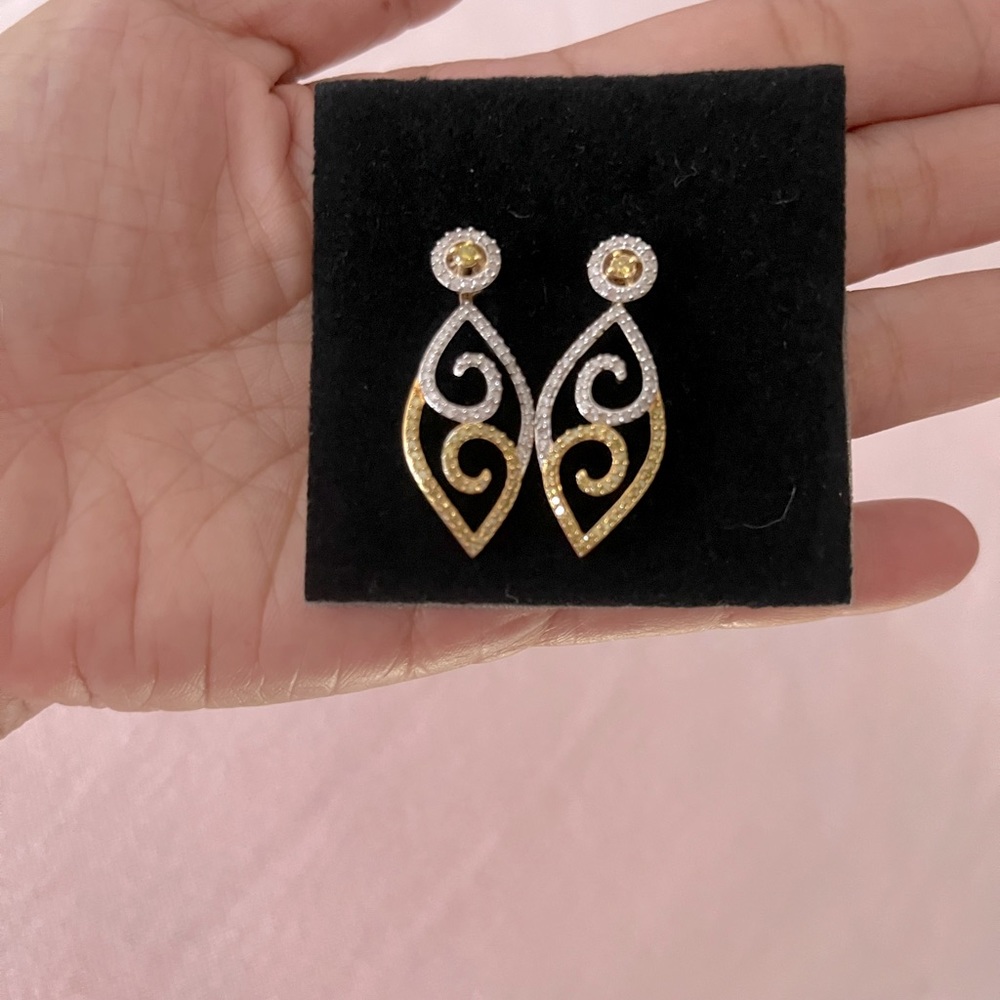 14K Yellow Gold w/Natural white & yellow 1.15ctw Diamond Earring